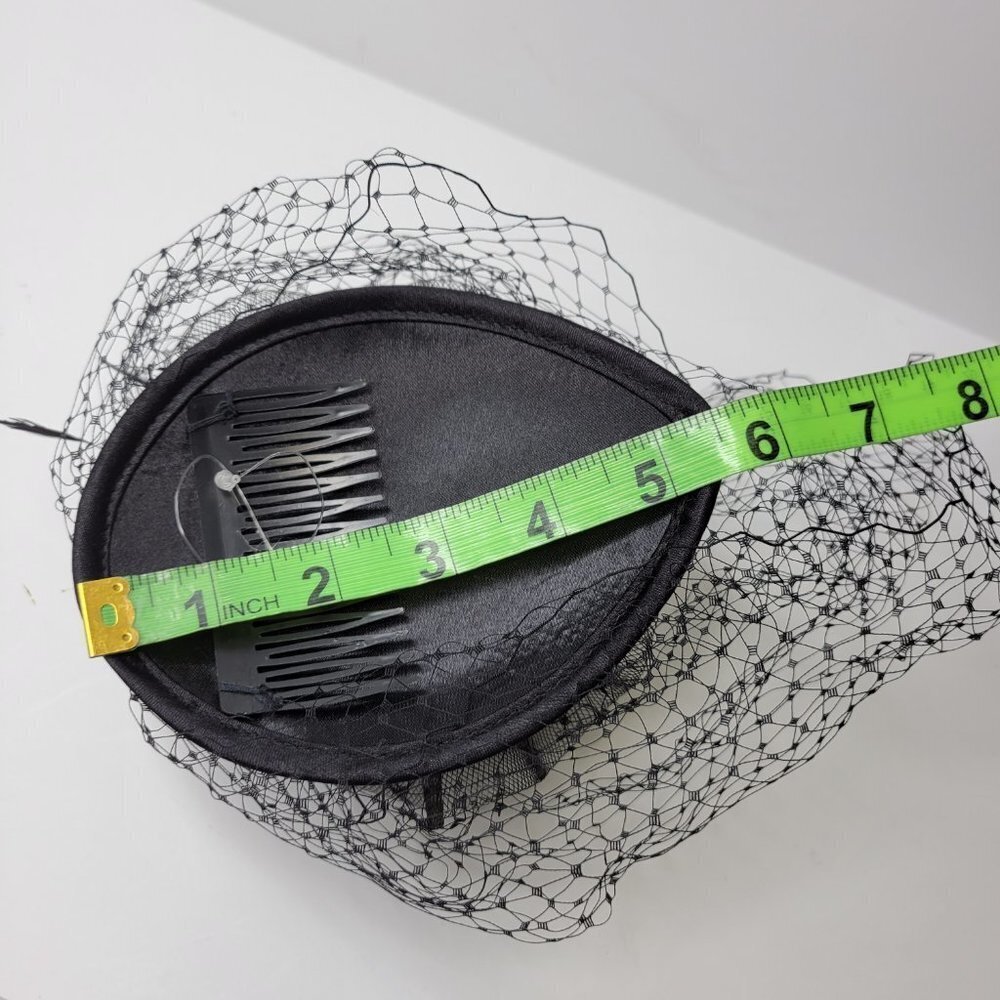 Black Veil Netting Fascinator With Veil Netting, Tulle and Feathers - Picture 10 of 16